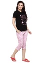 evolove Peach Round neck Stripes &amp; Ice cream Print Women's (Capri set) Night suit Get free eyemask inside of any design (White &amp; Peach, S)_NCSKN1421WE-S