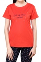 evolove Women's Knitted Galaxy print nightsuit (Pajama set) Get free eyemask inside, Coral, Size -XXL