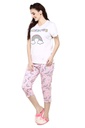 evolove Peach Round neck Stripes &amp; Ice cream Print Women's (Capri set) Night suit Get free eyemask inside of any design (White &amp; Peach, S)_NCSKN1421WE-S