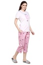 evolove Peach Round neck Stripes &amp; Ice cream Print Women's (Capri set) Night suit Get free eyemask inside of any design (White &amp; Peach, S)_NCSKN1421WE-S
