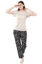 evolove Women's Sunlight White Round Neck Food Print Pajama Set (Sunlight White &amp; Black