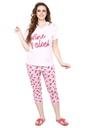 evolove Candy Pink Round Neck Wine Print Women's (Capri set) Get free eyemask inside of any design (White &amp; Candy Pink)