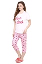 evolove Candy Pink Round Neck Wine Print Women's (Capri set) Get free eyemask inside of any design (White &amp; Candy Pink)