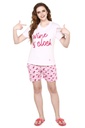 evolove Candy Pink Round Neck Wine Print Women's (Shorts set) Get free eyemask inside of any design (White &amp; Candy Pink)