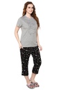 evolove Castor Grey Round Neck Galaxy print Women's (Capri set) Get free eyemask inside of any design (Grey &amp; Black)