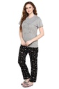 evolove Castor Grey Round Neck Galaxy print Women's (Pajama set) Get free eyemask inside of any design (Grey &amp; Black)