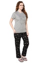 evolove Castor Grey Round Neck Galaxy print Women's (Pajama set) Get free eyemask inside of any design (Grey &amp; Black)