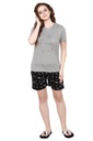 evolove Castor Grey Round Neck Galaxy print Women's (Shorts set) Get free eyemask inside of any design (Grey &amp; Black)