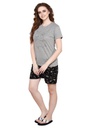 evolove Castor Grey Round Neck Galaxy print Women's (Shorts set) Get free eyemask inside of any design (Grey &amp; Black)