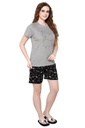 evolove Castor Grey Round Neck Galaxy print Women's (Shorts set) Get free eyemask inside of any design (Grey &amp; Black)