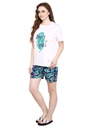 evolove Cloud Dancer Round Neck Candy Print Women's (Shorts set) Get free eyemask inside of any design (White &amp; Navy Blue)