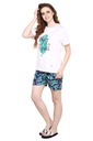 evolove Cloud Dancer Round Neck Candy Print Women's (Shorts set) Get free eyemask inside of any design (White &amp; Navy Blue)