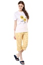 evolove Cyber Yellow Round Neck Floral Print (Capri Set)Get free eyemask inside of any design (White &amp; Cyber Yellow)