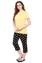 evolove Buttercup Round Neck Flower print Women's (Capri set), (Yellow &amp; Black)