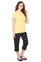 evolove Buttercup Round Neck Flower print Women's (Capri set), (Yellow &amp; Black)