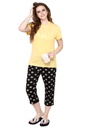 evolove Buttercup Round Neck Flower print Women's (Capri set), (Yellow &amp; Black)