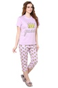 evolove Pearl White Round Neck Oreo print Women's (Shorts set), (White &amp; Pink)