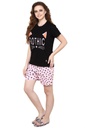 evolove Pearl White Round Neck Oreo print Women's (Shorts set), (White &amp; Pink)