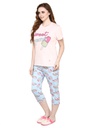 evolove Pearl White Round Neck Oreo print Women's (Shorts set), (White &amp; Pink)