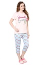 evolove Pearl White Round Neck Oreo print Women's (Shorts set), (White &amp; Pink)