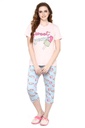 evolove Pearl White Round Neck Oreo print Women's (Shorts set), (White &amp; Pink)