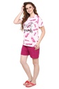 evolove Pearl White Round Neck Oreo print Women's (Shorts set), (White &amp; Pink)