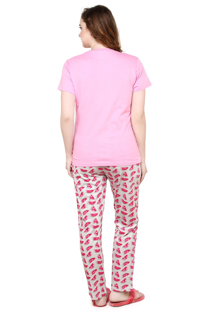 evolove Prism Pink Round Neck Watermelon print Women's (Pajama set), (Prism Pink &amp; Cameo Green)