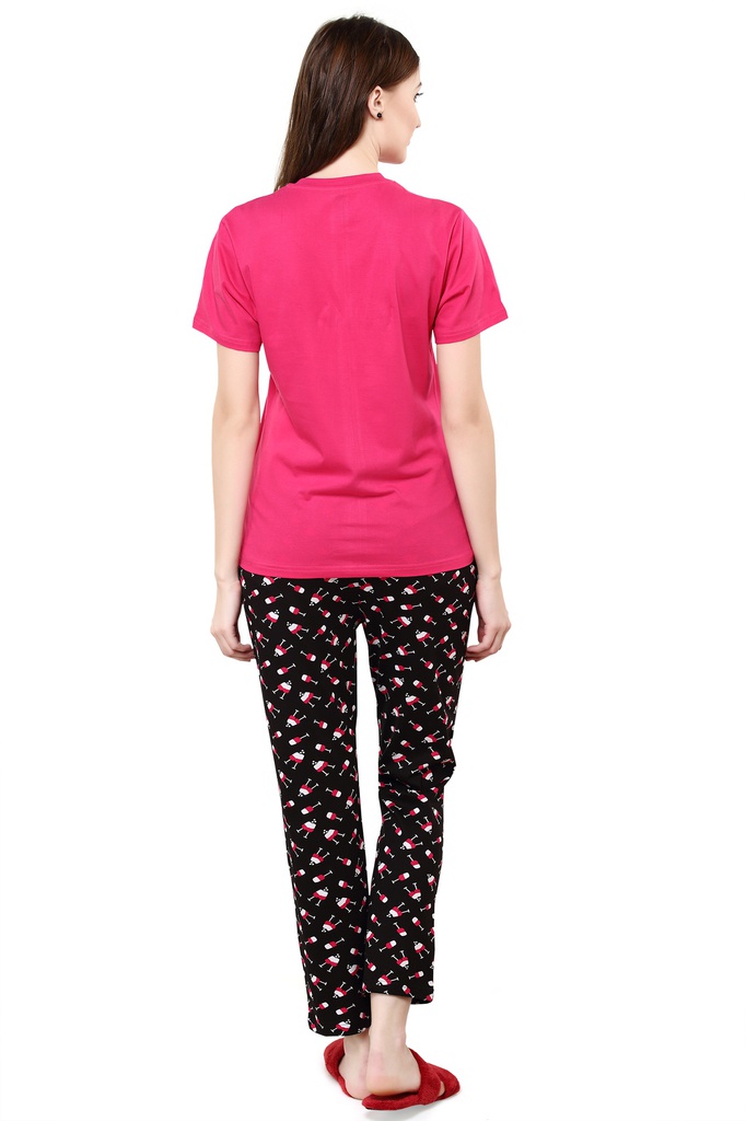 evolove Prism Pink Round Neck Watermelon print Women's (Pajama set), (Prism Pink &amp; Cameo Green)