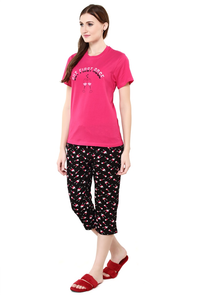 evolove Prism Pink Round Neck Watermelon print Women's (Pajama set), (Prism Pink &amp; Cameo Green)