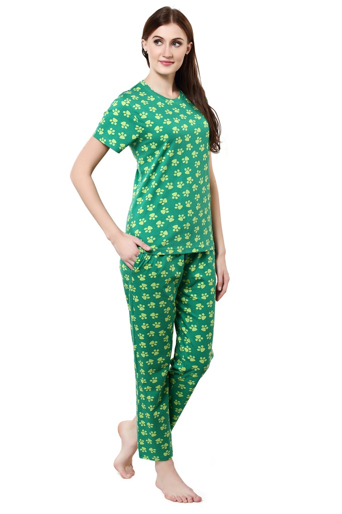 evolove Prism Pink Round Neck Watermelon print Women's (Pajama set), (Prism Pink &amp; Cameo Green)