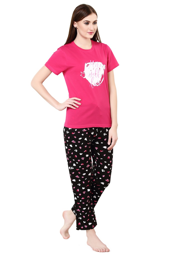 evolove Prism Pink Round Neck Watermelon print Women's (Pajama set), (Prism Pink &amp; Cameo Green)