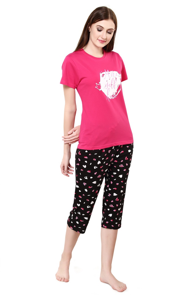 evolove Prism Pink Round Neck Watermelon print Women's (Pajama set), (Prism Pink &amp; Cameo Green)