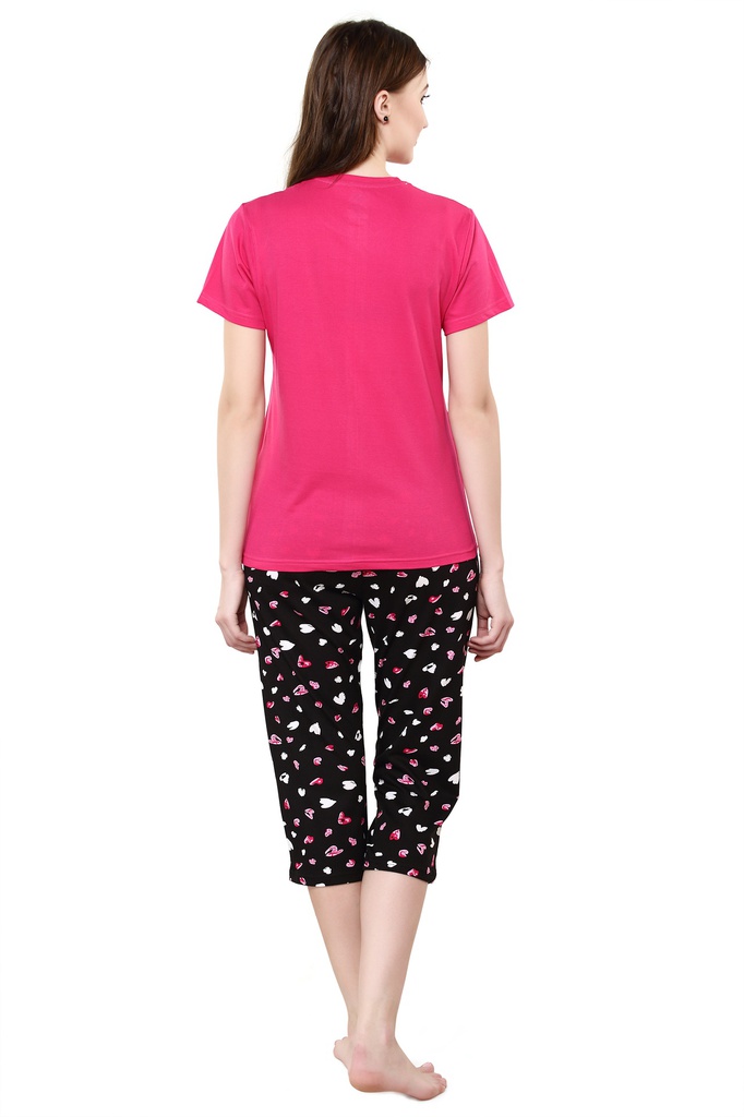 evolove Prism Pink Round Neck Watermelon print Women's (Pajama set), (Prism Pink &amp; Cameo Green)