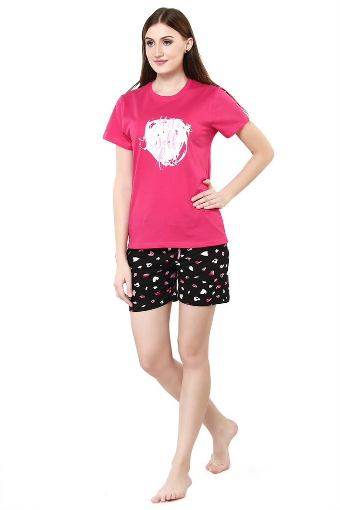 evolove Prism Pink Round Neck Watermelon print Women's (Pajama set), (Prism Pink &amp; Cameo Green)