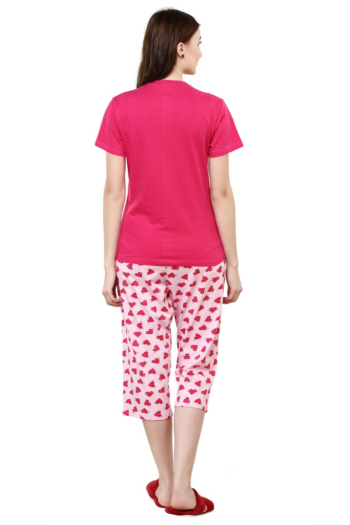 evolove Prism Pink Round Neck Watermelon print Women's (Pajama set), (Prism Pink &amp; Cameo Green)