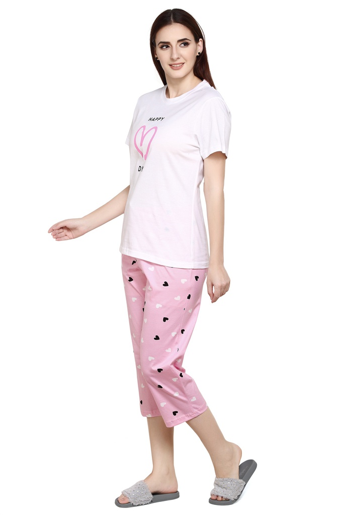 evolove Prism Pink Round Neck Watermelon print Women's (Pajama set), (Prism Pink &amp; Cameo Green)