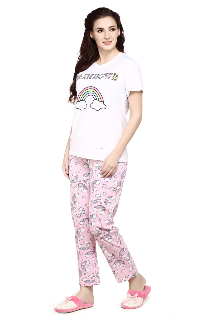 evolove Prism Pink Round Neck Watermelon print Women's (Pajama set), (Prism Pink &amp; Cameo Green)