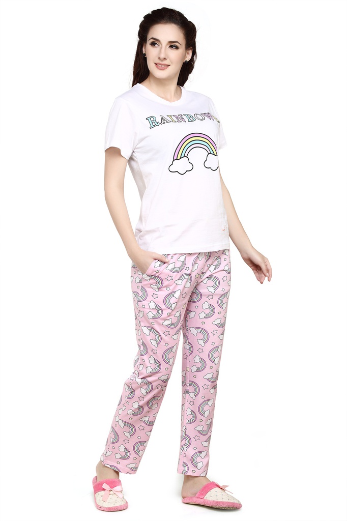 evolove Prism Pink Round Neck Watermelon print Women's (Pajama set), (Prism Pink &amp; Cameo Green)