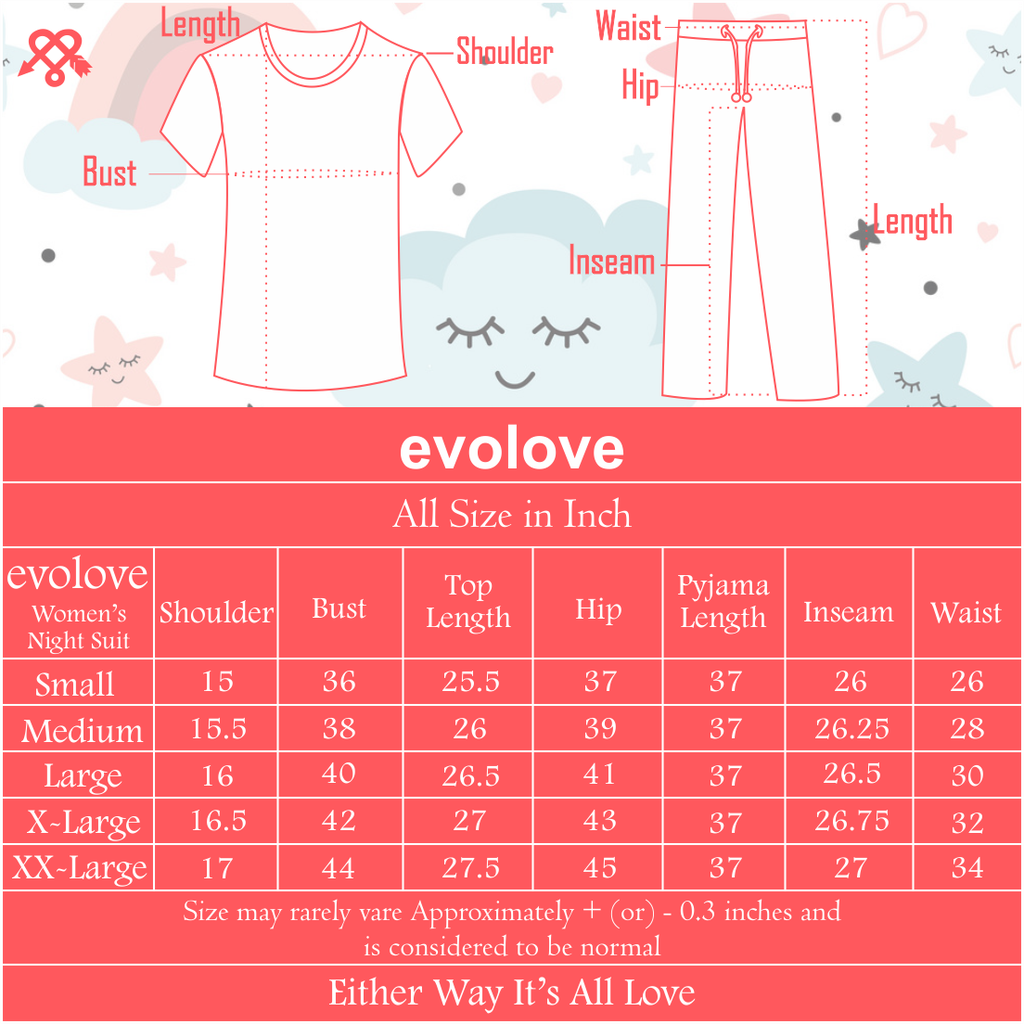 evolove Women's Hosiery Cotton Printed Pajama set (nightsuit set)  of any design (Pyjama Set