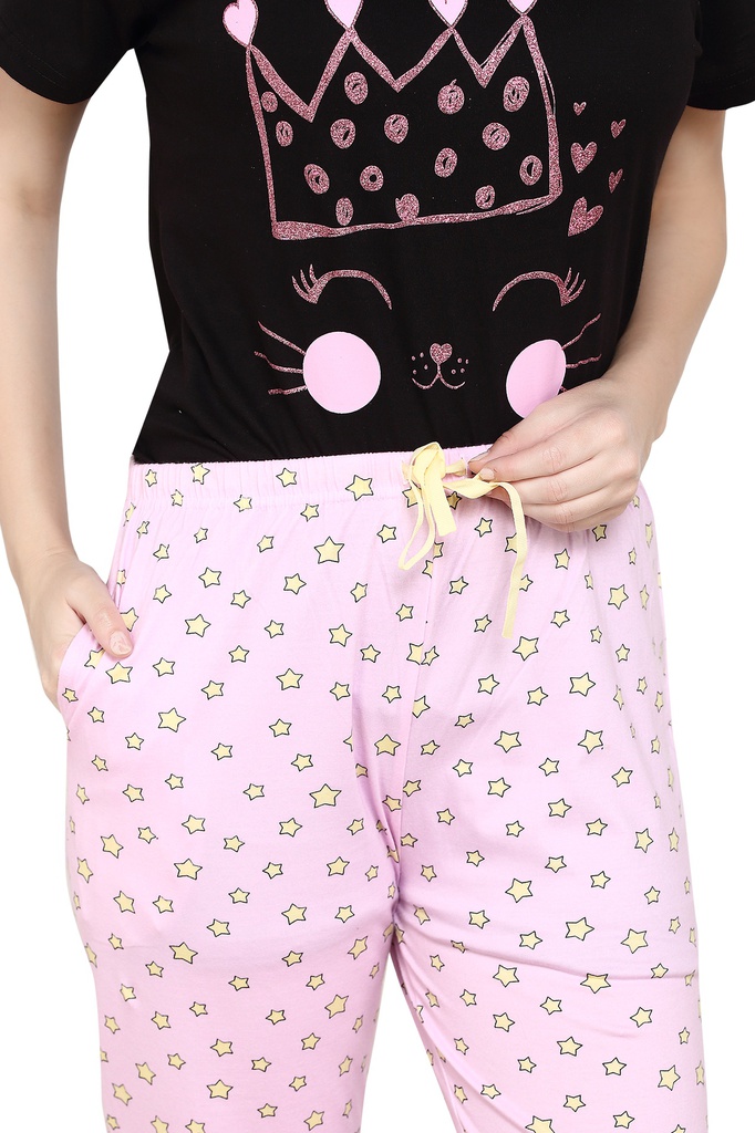 evolove Women's Hosiery Cotton Printed Pajama set (nightsuit set)  of any design (Pyjama Set