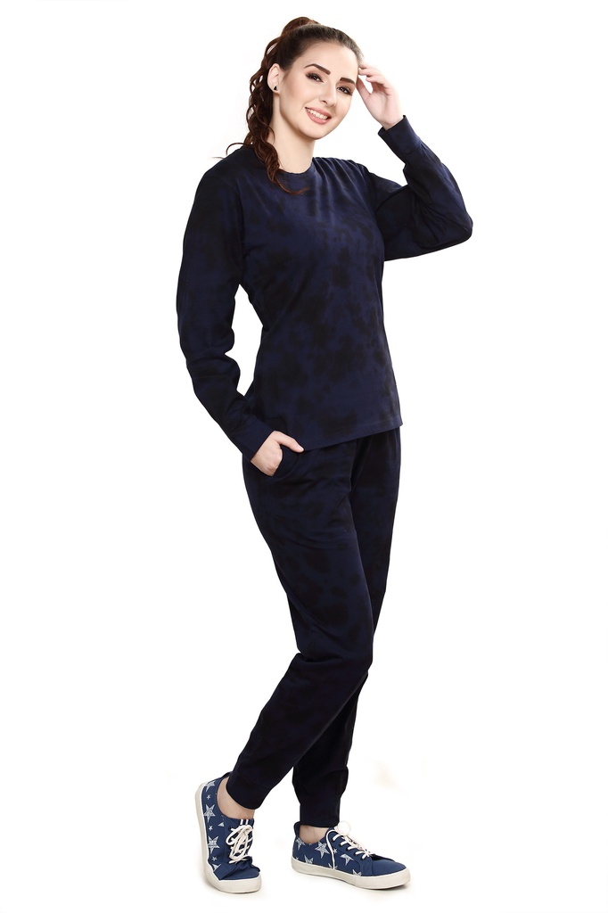 evolove Navy Women's 100% cotton Tracksuit (Night Suit)- super comfortable