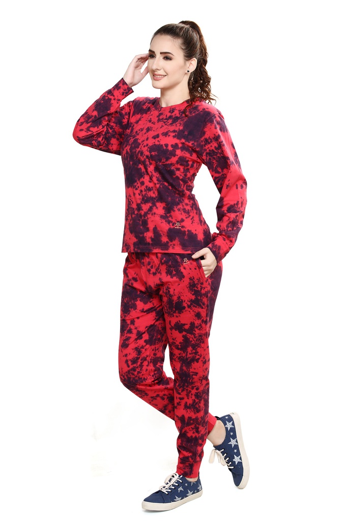 evolove Navy Women's 100% cotton tie and die Tracksuit (Night Suit)- super comfortable