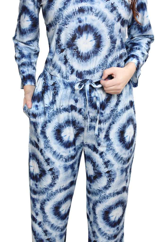 evolove Navy Women's 100% cotton tie and die Tracksuit (Night Suit)- super comfortable