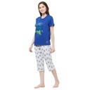 Evolove by pdpm Women's Hosiery cotton Half Sleeve T-shirt &amp; Printed  Shorts Set / Night suit / Lounge wear (Colour - Blue &amp; Printed  Light Blue)