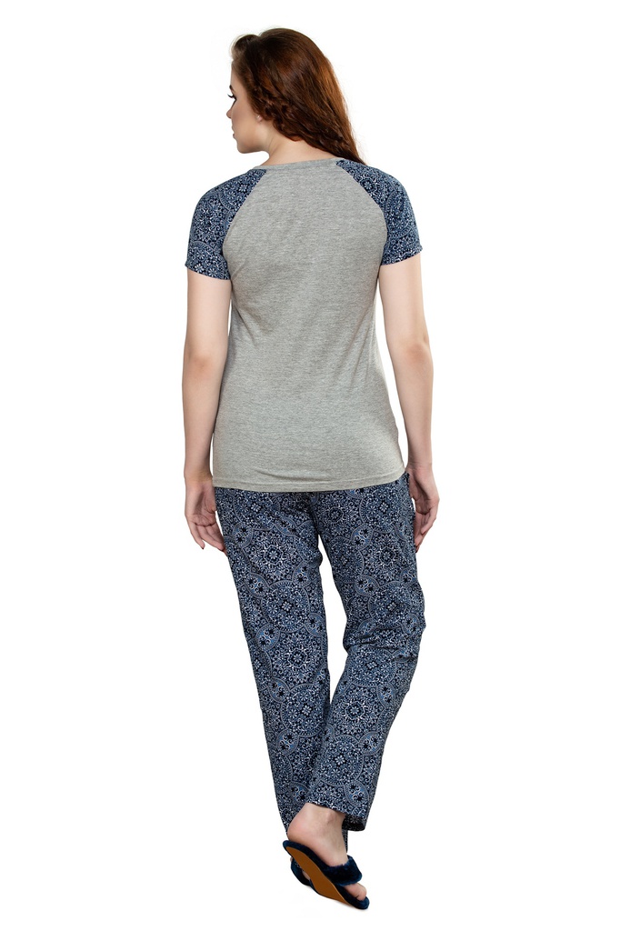 evolove Women's Knitted Midnight sack Print crop top &amp; Plain Pajama Night suit (Pajama Set)  