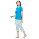 Evolove by pdpm Women's Hosiery cotton Half Sleeve T-shirt &amp; Printed  Shorts Set / Night suit / Lounge wear (Colour - Blue &amp; Printed  Light Blue)