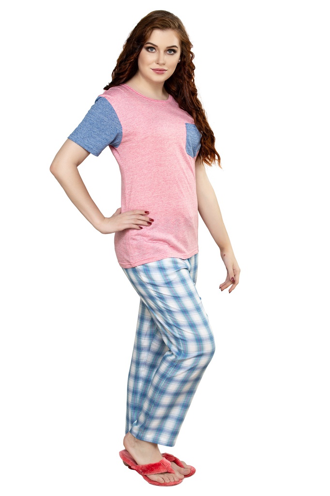 evolove Women's Knitted Midnight sack Print crop top &amp; Plain Pajama Night suit (Pajama Set)  