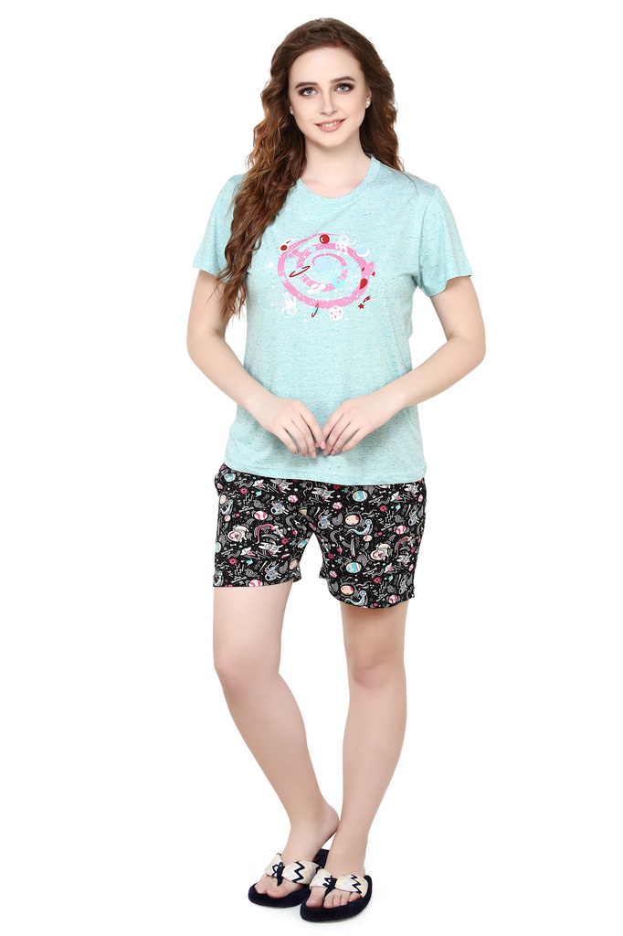 Evolove Buttercup Round Neck Flower Print Women's (Shorts Set), (Yellow &amp; Black) Get Free Eyemask Inside of Any Design