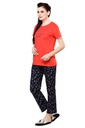 evolove Women's Knitted Galaxy print nightsuit (Pajama set) Get free eyemask inside, Coral, Size -XXL