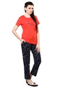 evolove Women's Knitted Galaxy print nightsuit (Pajama set) Get free eyemask inside, Coral, Size -XXL